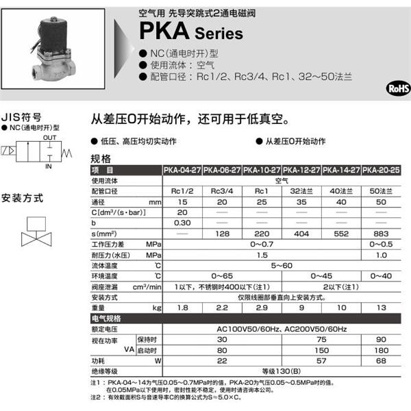 CKD喜開(kāi)理空氣用先導(dǎo)突跳式2通電磁閥PKA-06-27-C-3N-AC100V