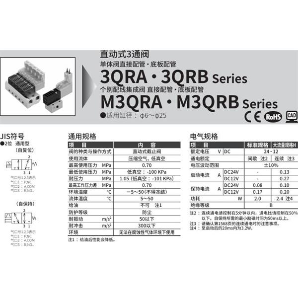 CKD喜開(kāi)理直動(dòng)式3通電磁閥M3QRB110-M5-D3H-20-4