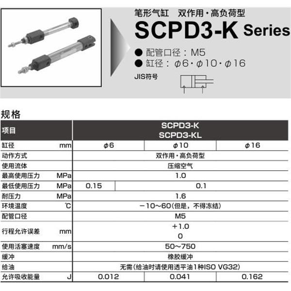 CKD喜開理筆形氣缸SCPD3-KL-FA-10-200-O-T0H-T-B2