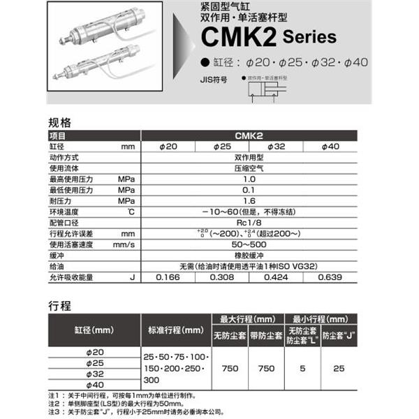 CKD喜開(kāi)理緊固型氣缸CMK2-FA-40-700-T8H-T-FEB2