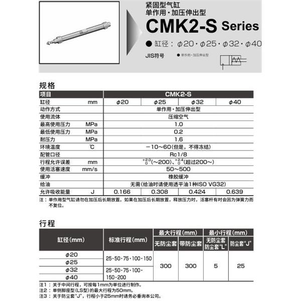 CKD喜開理緊固型氣缸CMK2S-TA-40-300-T8H-T-MB2