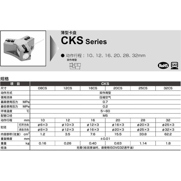 CKD喜開理薄型卡盤CKS-32CS-Y1